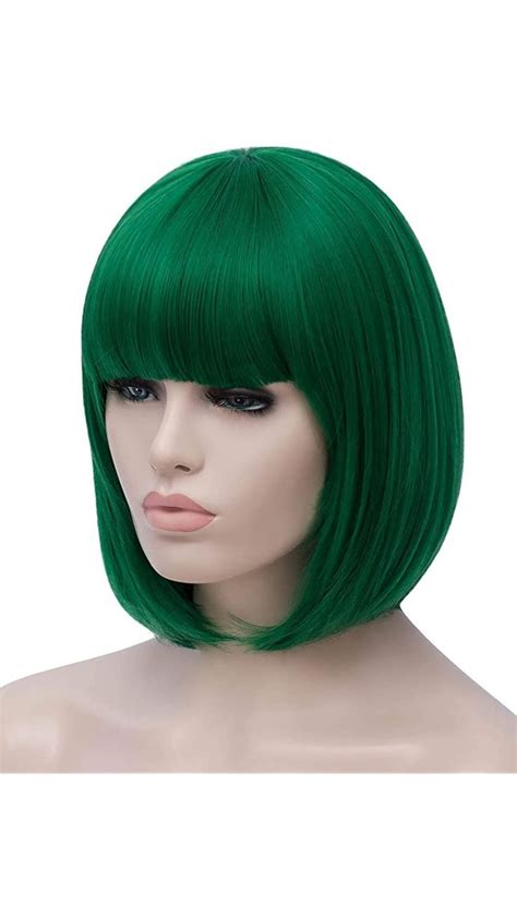 short green wig|short dark green wig.